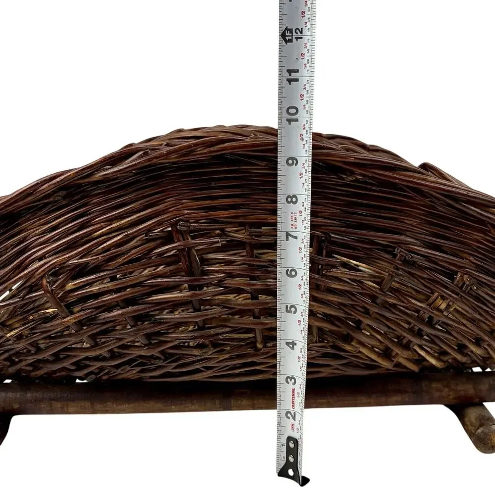 Large Rustic Wicker Harvest Basket Wood Base Fire Log Holder Blanket Storage